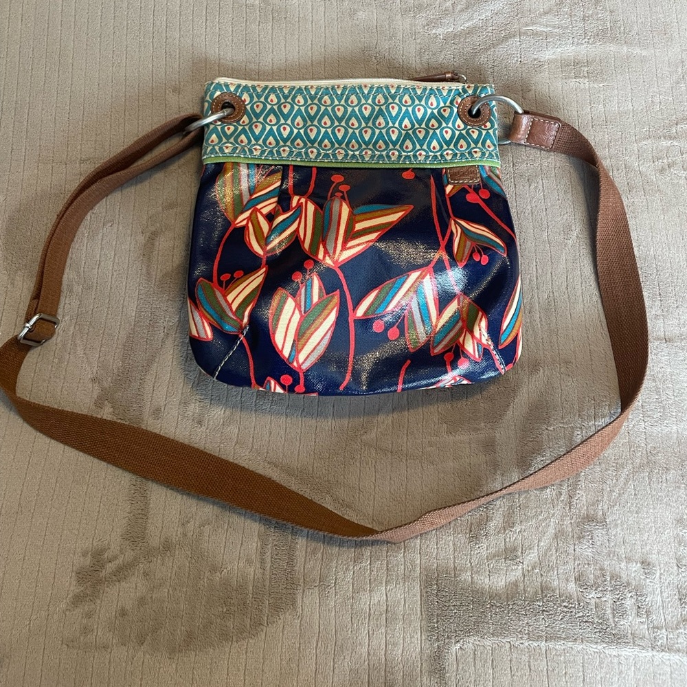 Very good used Fossil Key-per Coated canvas crossbody purse